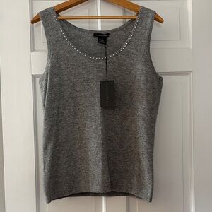 Sofia Cashmere Gray Tank Top with Studded Neckline